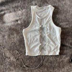 LF Cropped White tank with chain